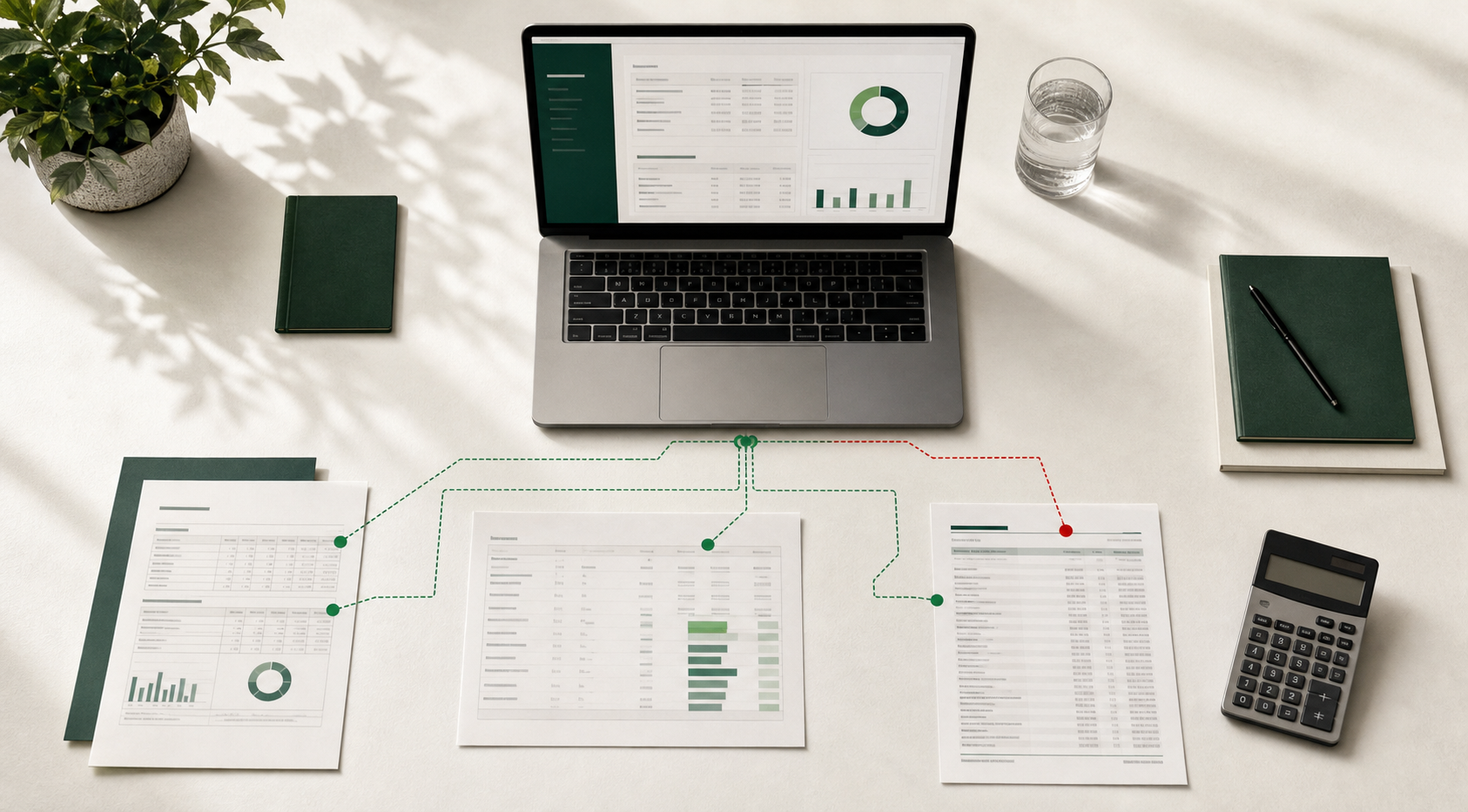 Documentos e sistemas financeiros conectados, com uma divergência destacada